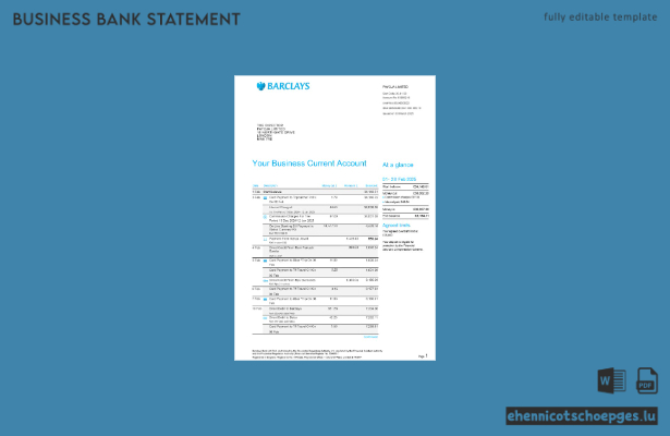 Britischer Barclays-Geschäftskontoauszug im PSD-Format (6 Seiten), Beispielvorschau